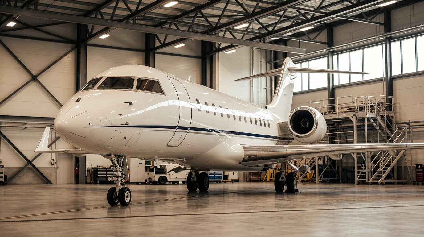 Global 5000 inside an EASA Part-145 maintenance hangar