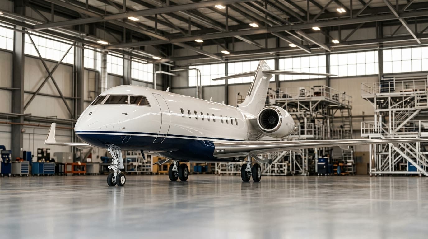 Global 6000 inside an EASA Part-145 maintenance hangar